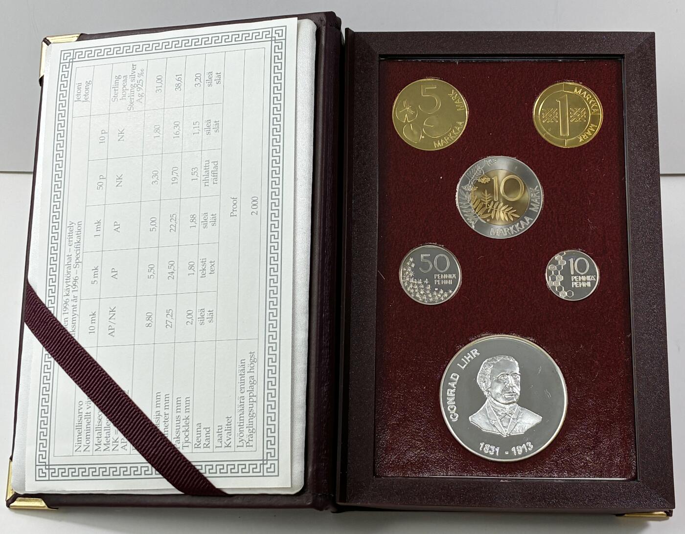 【雨安】【直播拍卖】【世界币章121期-裸币】2025-12-26 周五 19:30 保真 [现代套币] Finland 芬兰 套币 精制套币 1996年 含银章31克,925银