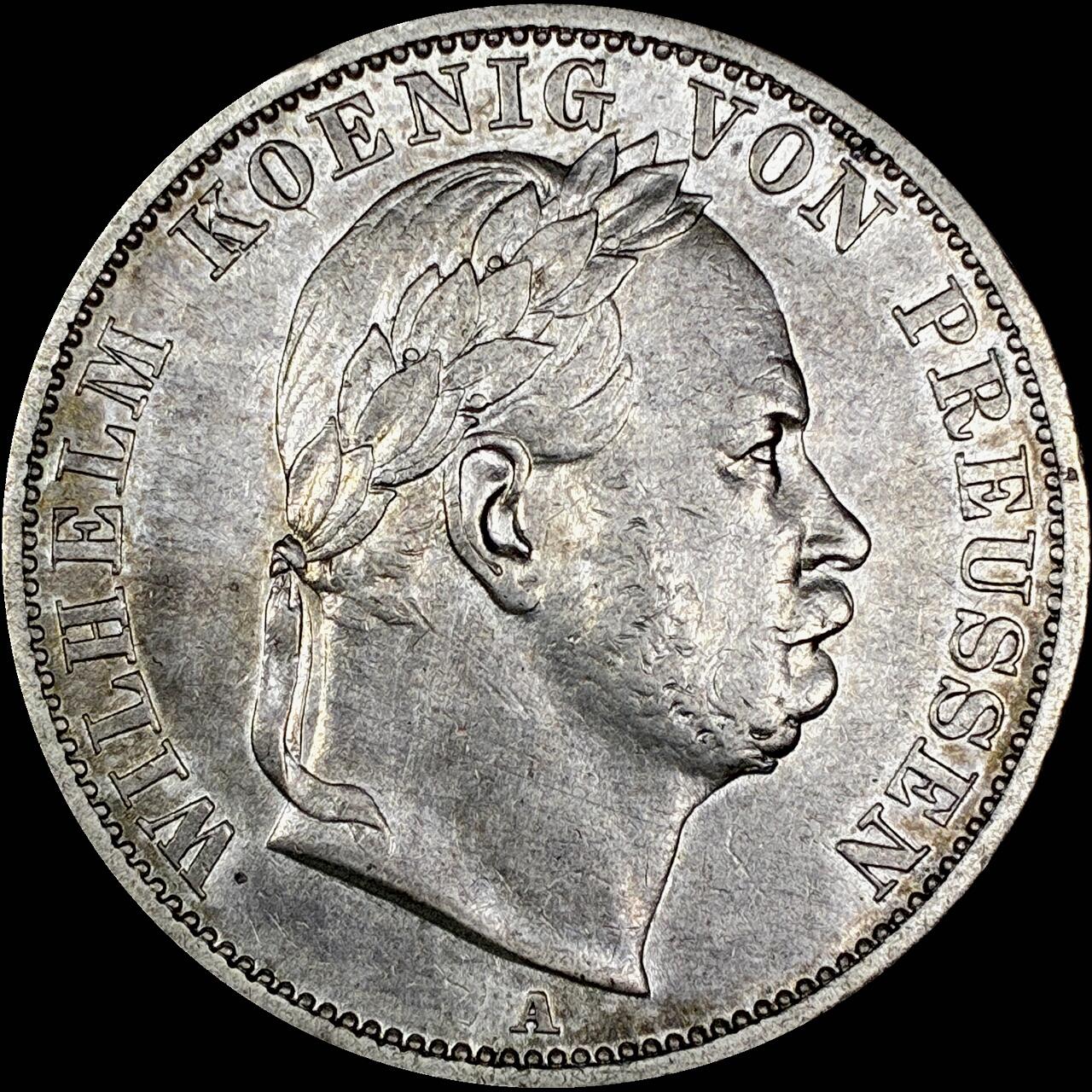 【雨安】【直播拍卖】【世界币章121期-裸币】2025-12-26 周五 19:30 保真 [裸币德国] Germany 德国 德意志 1泰勒 Prussia普鲁士 Thun.271 KM#0497 (1866) 威廉一世.普奥战争.桂冠 1866年