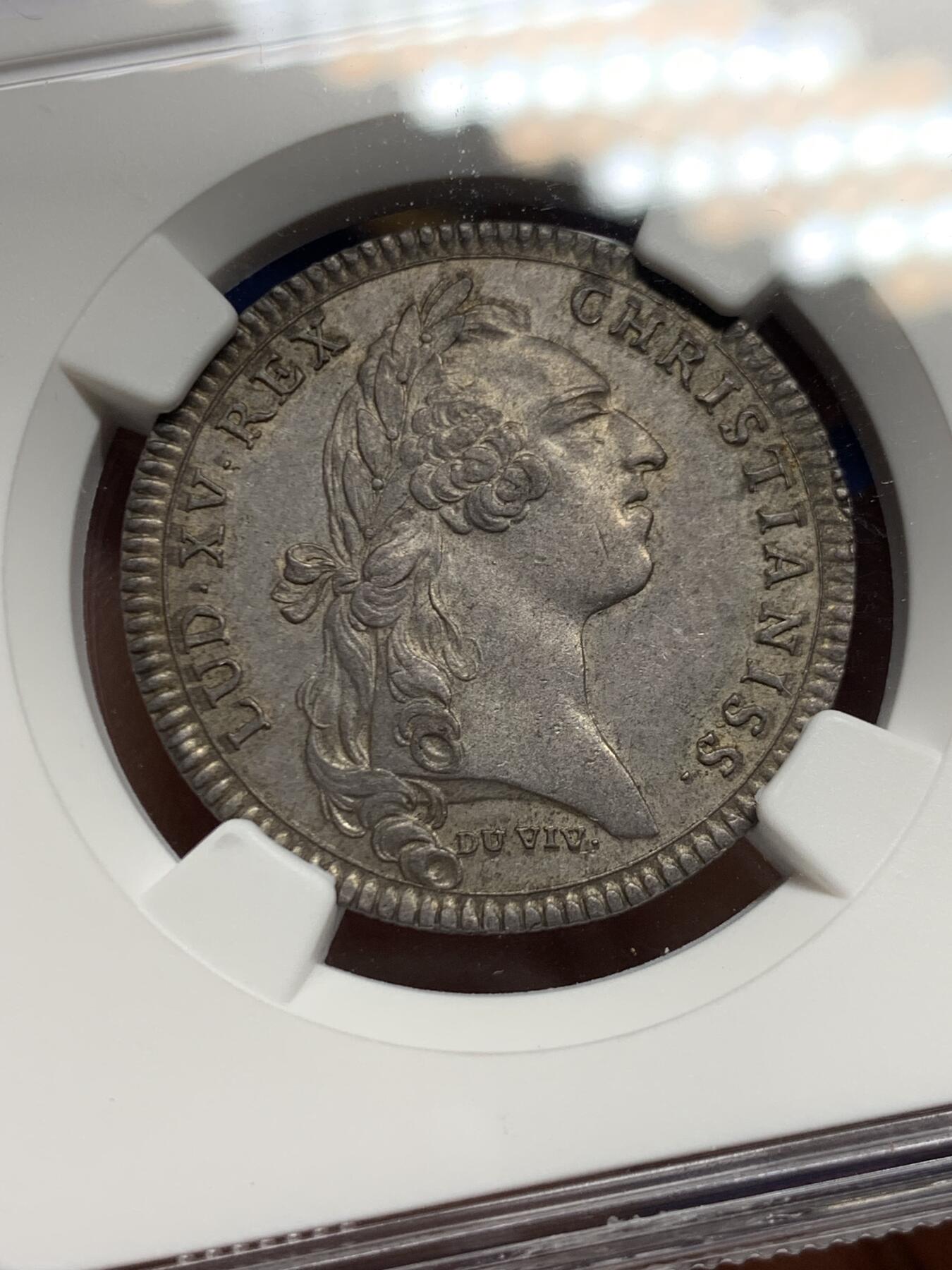 《竞宝斋》第451场 周日，周一，周二  3场连拍 （全场包邮，欢迎送拍） NGC AU58 法国路易十五头像神职人员大会银质代币