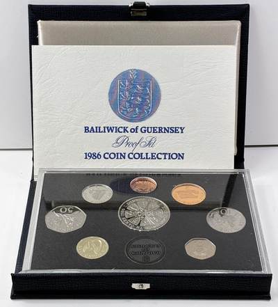 【雨安】【直播拍卖】【世界币章121期-裸币】2025-12-26 周五 19:30 保真 - [现代套币] Guernsey 根西 套币 精制套币 1986年