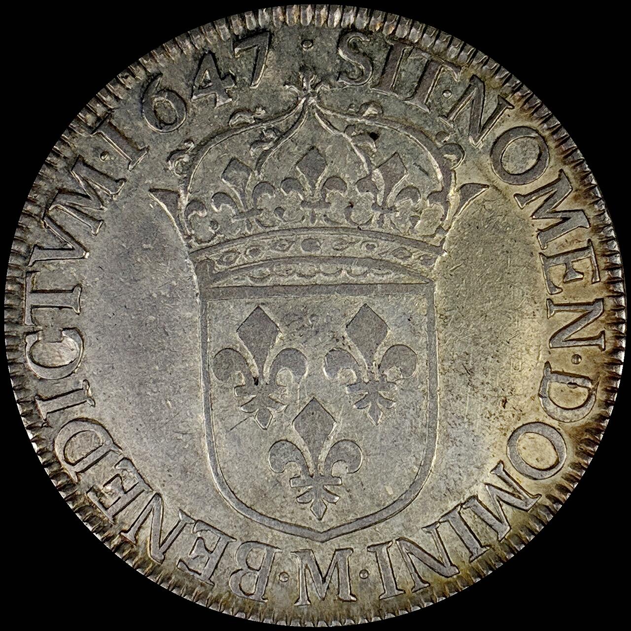 【雨安】【直播拍卖】【世界币章121期-裸币】2025-12-26 周五 19:30 保真 [裸币法国] France 法国 1埃居 KM#0155 DAV-3799 (1646-1653) 路易十四 儿童版2nd 1647年 原味淡美包浆 非常难得无减重痕 带欧洲老藏家标签