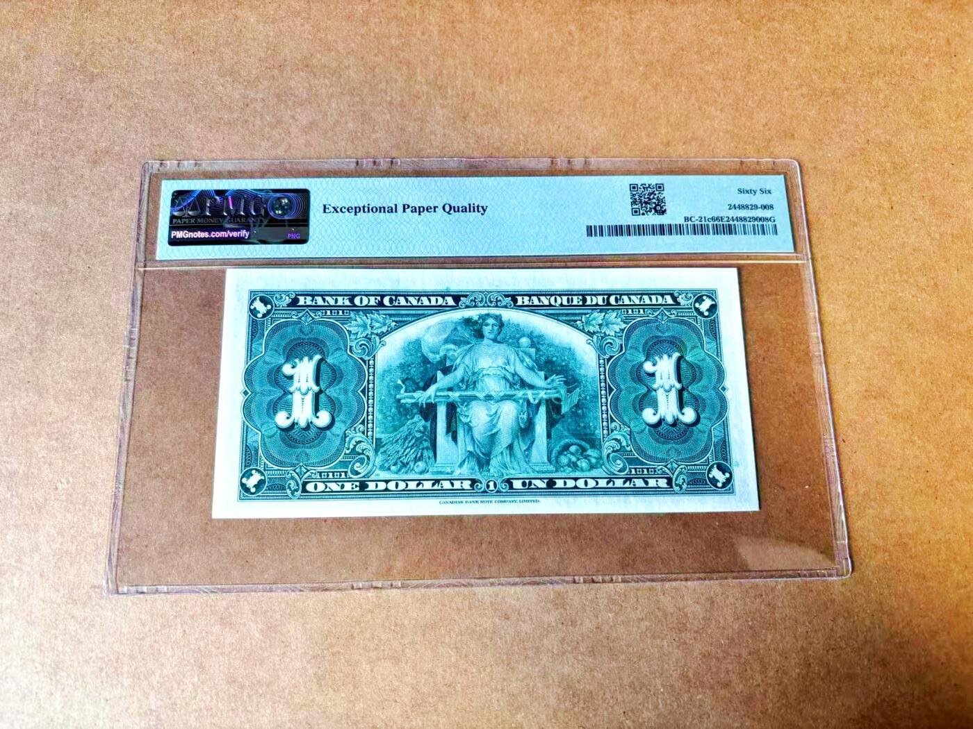 【Blue Auction】世界纸币精拍第767期——18级TOP拍卖/信誉/品质/专业/高效💫 【无47】加拿大 1937年1元 PMG66EPQ 高分 英王乔六 丰收女神