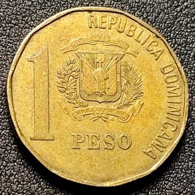 泉币菌-第153场-平安夜专场 - 国父胡安杜阿尔特 多米尼加1991年 1比索黄铜币 25毫米6.5g