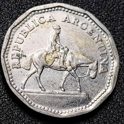 泉币菌-第153场-平安夜专场 - 骑马 阿根廷10比索镀镍钢硬币 1962年 23.6毫米 5克