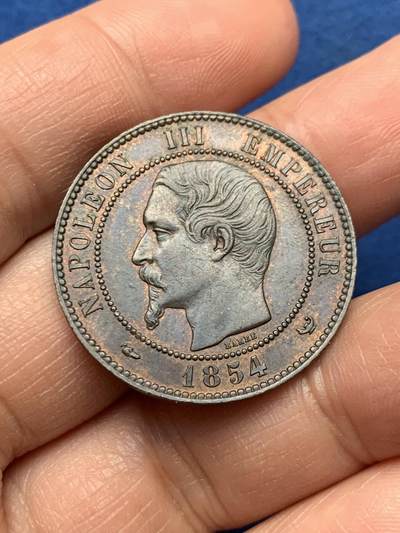 《竞宝斋》第451场 周日，周一，周二  3场连拍 （全场包邮，欢迎送拍） - 法国拿破仑三世头像里尔商会铜章，10.11g，30mm，无边铭