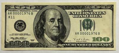 【礼羽收藏】🌏世界钱币拍卖第117期 - 1996年 大头版首发年份 100美金 千位年份号00001976（200周年）