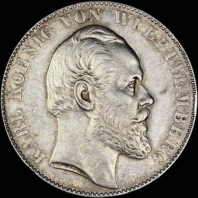【雨安】【直播拍卖】【世界币章121期-裸币】2025-12-26 周五 19:30 保真 - [裸币德国] Germany 德国 德意志 1泰勒 Wurttemberg符腾堡 Thun.443 KM#0620 (1871) 普法战争 1871年
