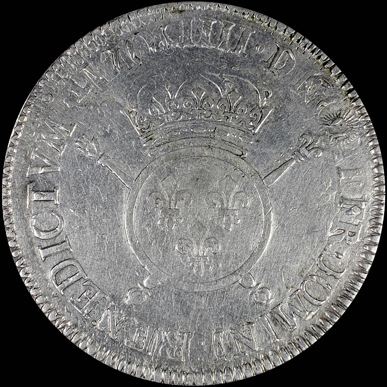 【雨安】【直播拍卖】【世界币章121期-裸币】2025-12-26 周五 19:30 保真 [裸币法国] France 法国 1埃居 KM#0329 (1701-1703) 路易十四 皇冠圆形纹章权杖和正义之手