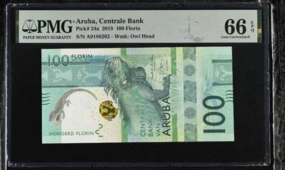 【礼羽收藏】🌏世界钱币拍卖第117期 - 【A9188202】2019年阿鲁巴100面值纸币无47号码PMG66