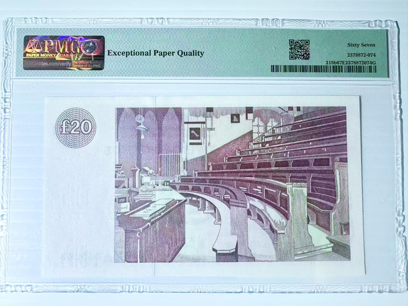 【Blue Auction】世界纸币精拍第767期——18级TOP拍卖/信誉/品质/专业/高效💫 【仅1张更高分】苏格兰 1983-85年20镑 开尔文教授及其上课的教室 PMG67EPQ 高分 