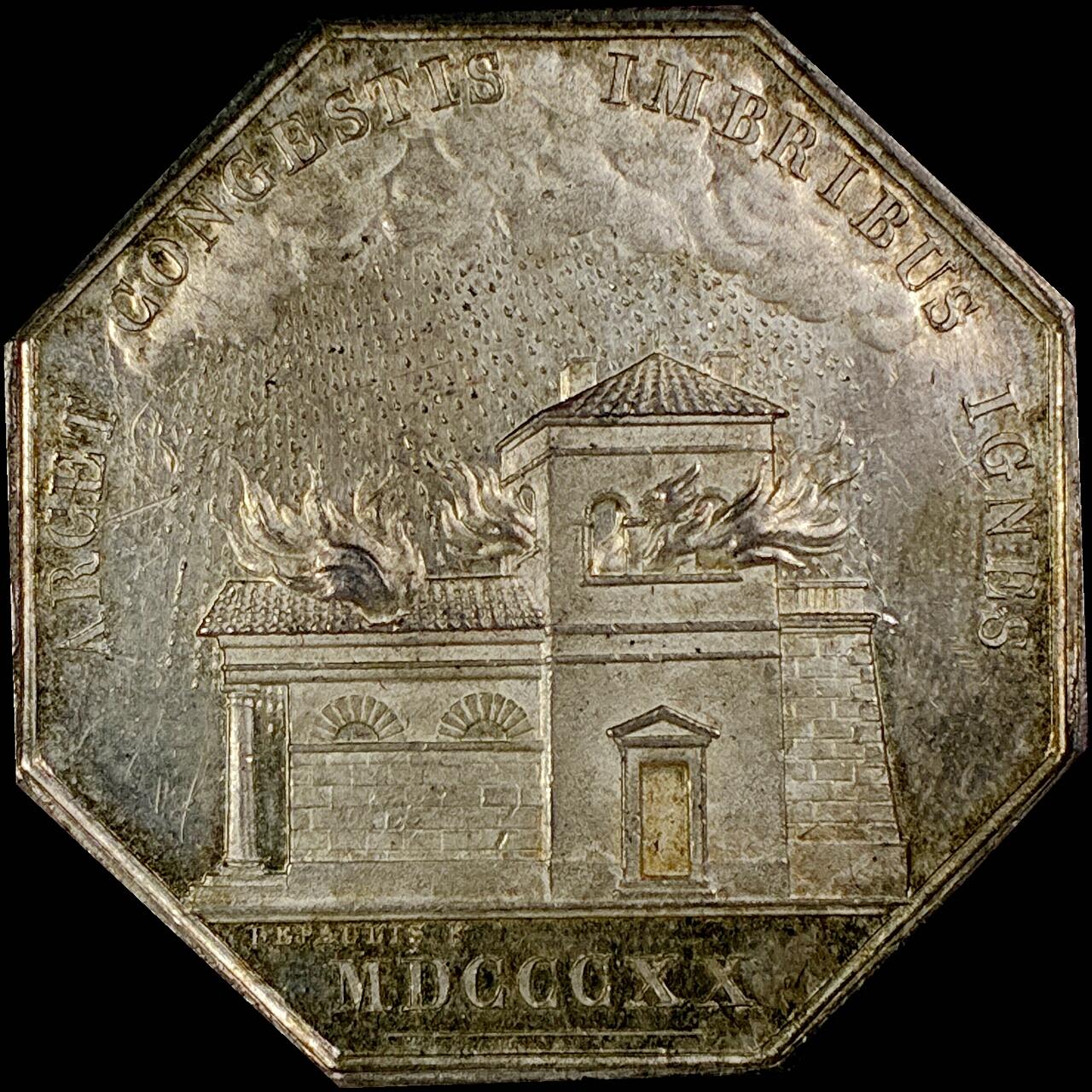 【雨安】【直播拍卖】【世界币章121期-裸币】2025-12-26 周五 19:30 保真 [章] France 章 法国 八角 1820年 火灾保险 八角银章 18.0克