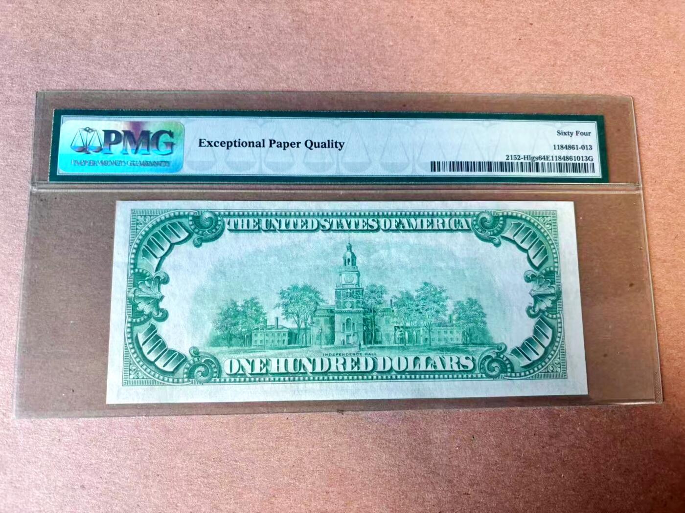 【Blue Auction】世界纸币精拍第767期——18级TOP拍卖/信誉/品质/专业/高效💫   【无47 少见圣路易斯版 浅绿版较少见】美国 1934年100美金 PMG64EPQ 老壳