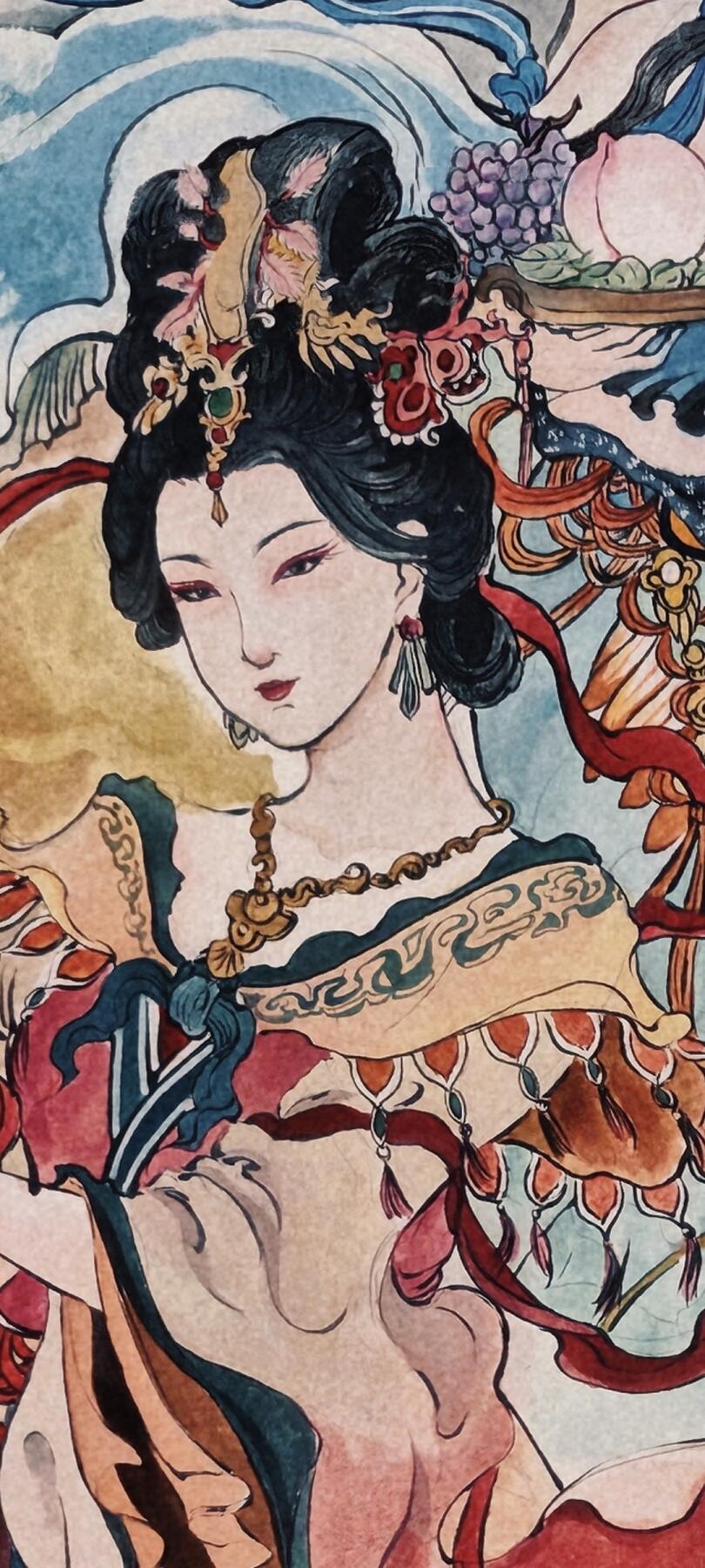 白泽拍卖卡牌手绘专场第30期（白金之夜 跨年大拍） 2025 鹿凝手绘画 蟠桃献瑞 已装裱 尺寸：内50cm*99cm 外61cm*121cm 鹿凝亲签