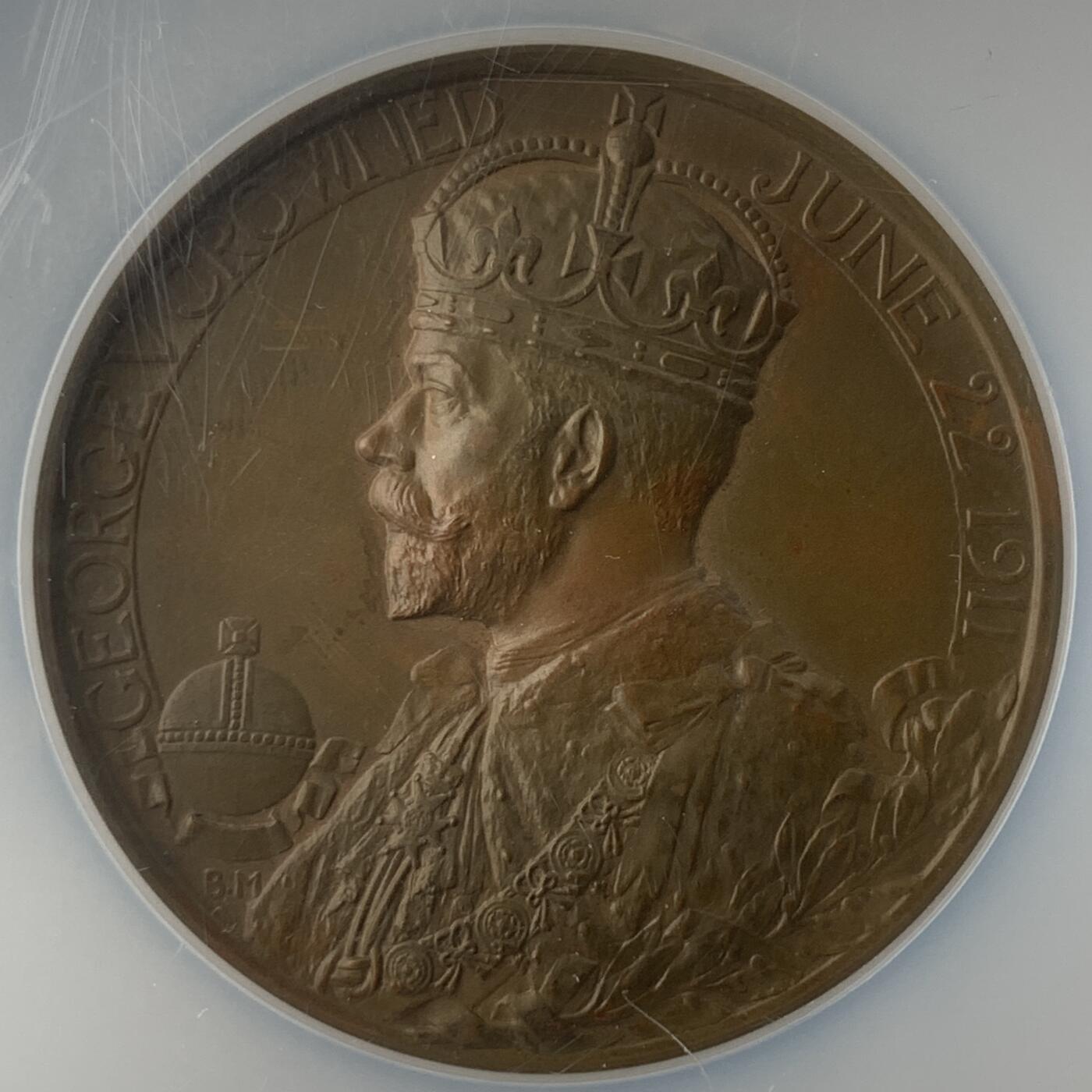 掌中浮雕-藏着的欧洲第047场 NGC MS64 : 1911年英国乔治五世登基纪念铜章，51mm