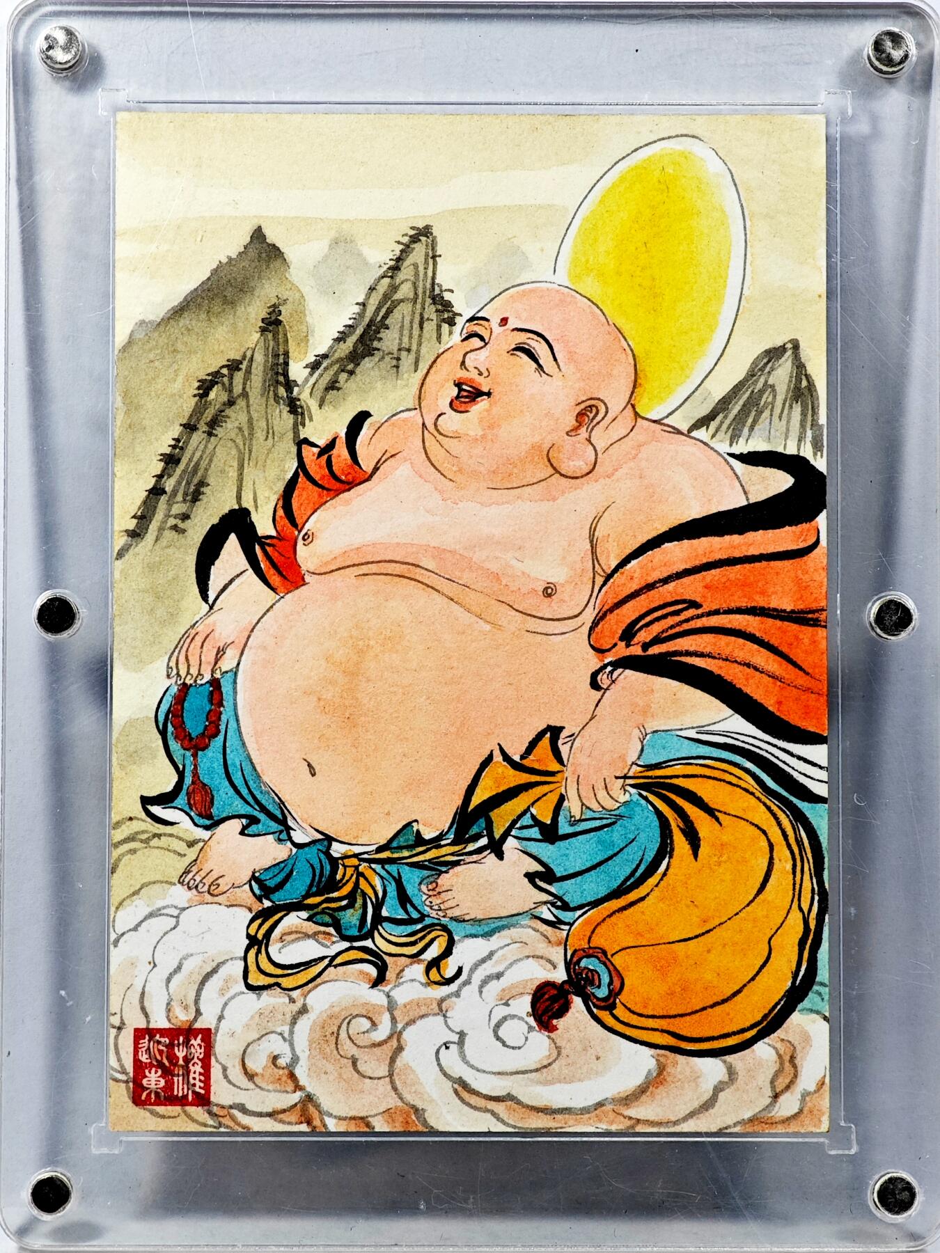 白泽拍卖卡牌手绘专场第30期（白金之夜 跨年大拍） 2025 昆仑万象手绘卡 弥勒佛 大卡 尺寸：8.7cm*12.4cm  权迎东亲签 卡砖封装
