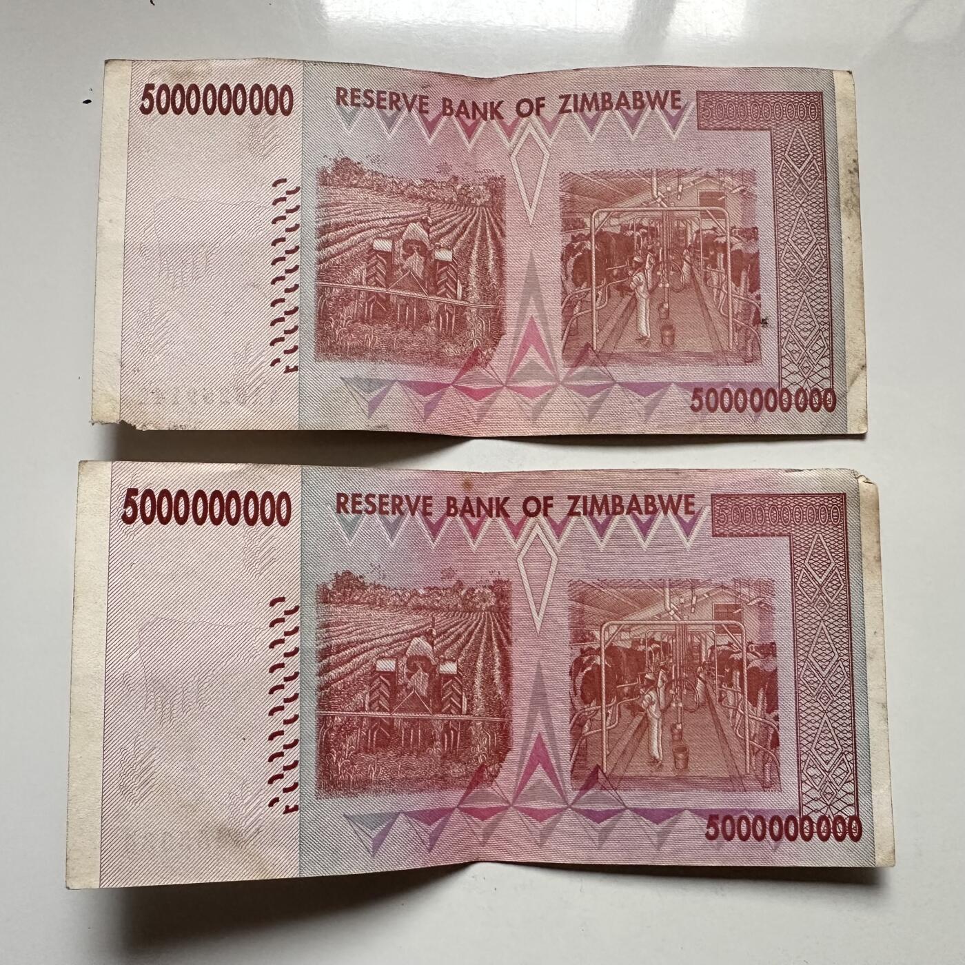 🌹外币初藏🌹🐯2025年第145场  每周二四六晚8️⃣点 接代拍 津巴布韦2008版50亿2张 —2