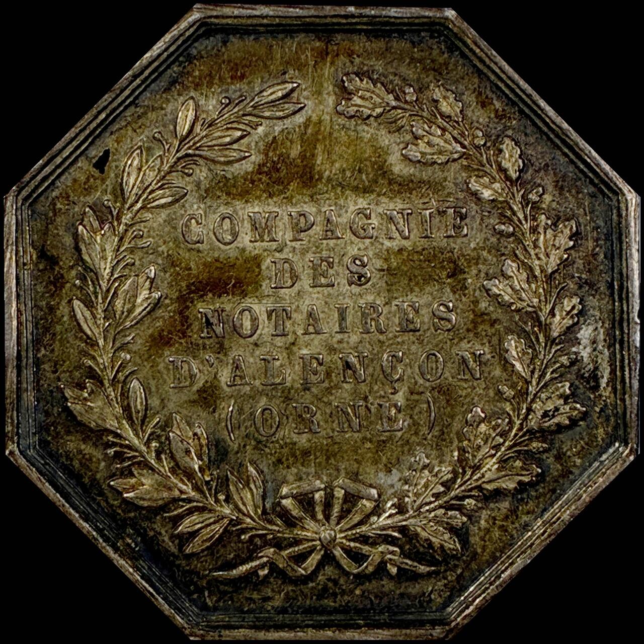 【雨安】【直播拍卖】【世界币章121期-裸币】2025-12-26 周五 19:30 保真 [章] France 章 法国 八角 19世纪 阿朗松公证人 八角银章 18.6克