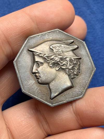 《竞宝斋》第451场 周日，周一，周二  3场连拍 （全场包邮，欢迎送拍） - 法国八角银章，迪耶普商会，墨丘利头像，16.33g，34.2mm，菱形+野猪头argent边铭