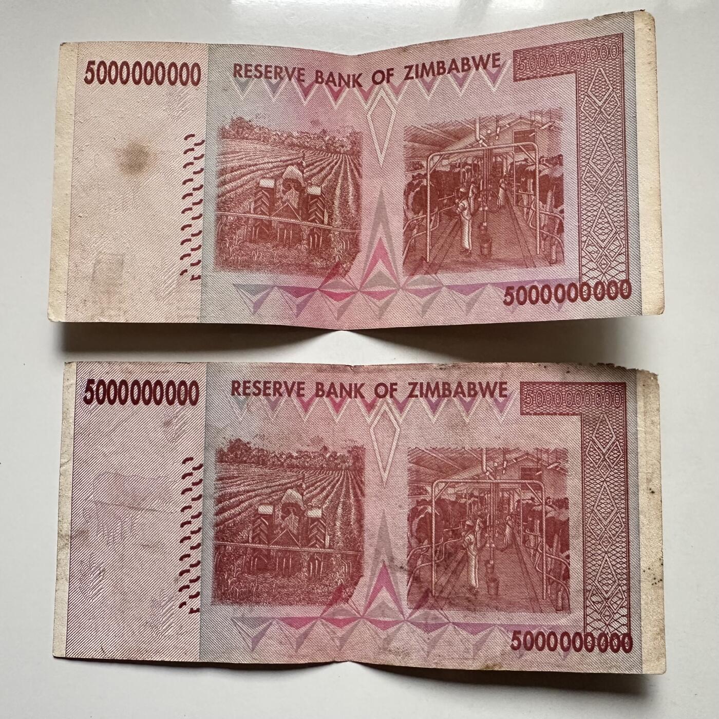 🌹外币初藏🌹🐯2025年第145场  每周二四六晚8️⃣点 接代拍 津巴布韦2008版50亿2张 —6