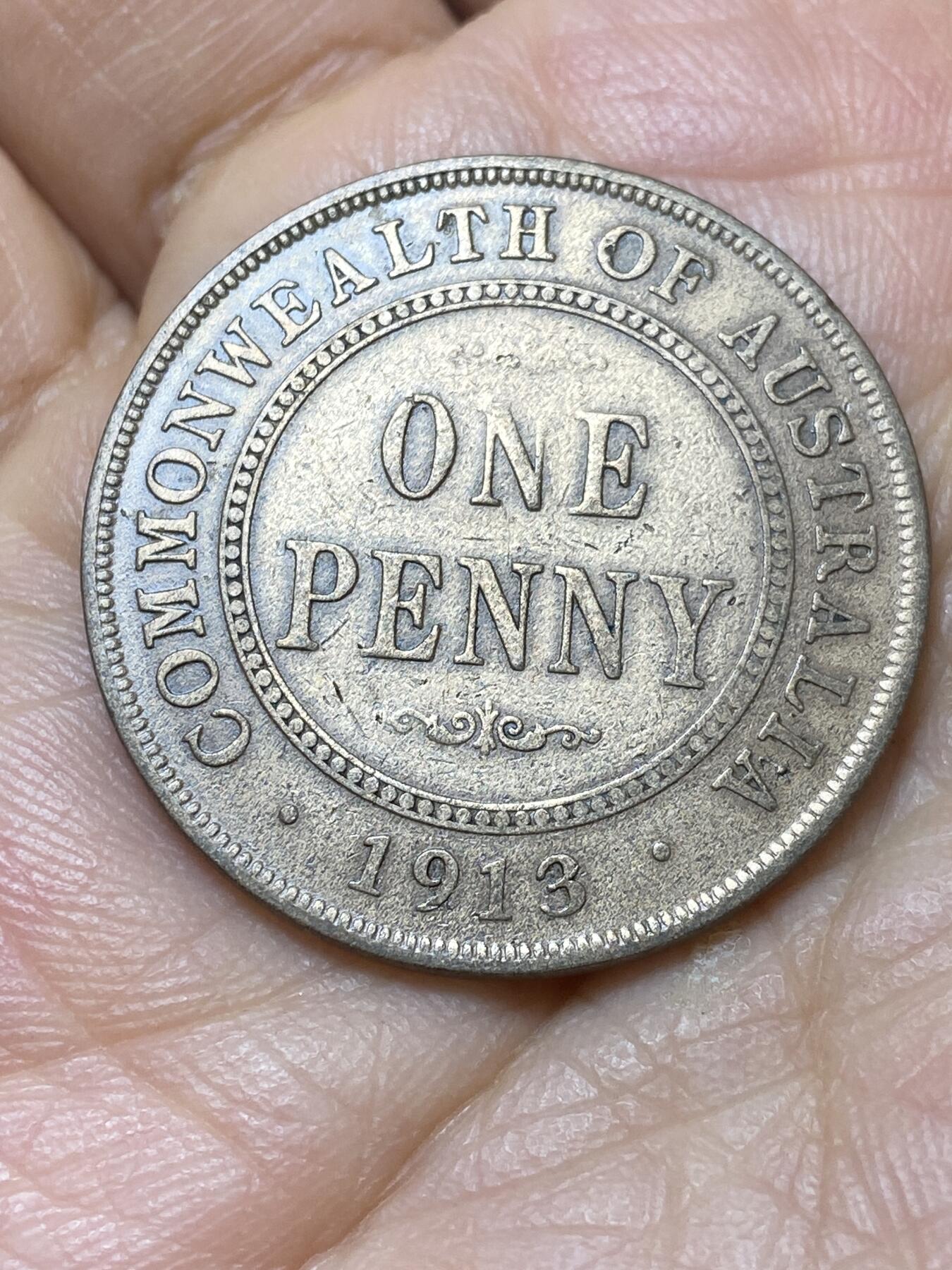 2025年第一百四十四场(总第一百七十场）品种丰富英国一线回流散币年末特拍场第一场(免佣金) 澳大利亚🇦🇺1913年1便士(乔治五世时期，L版伦敦造)