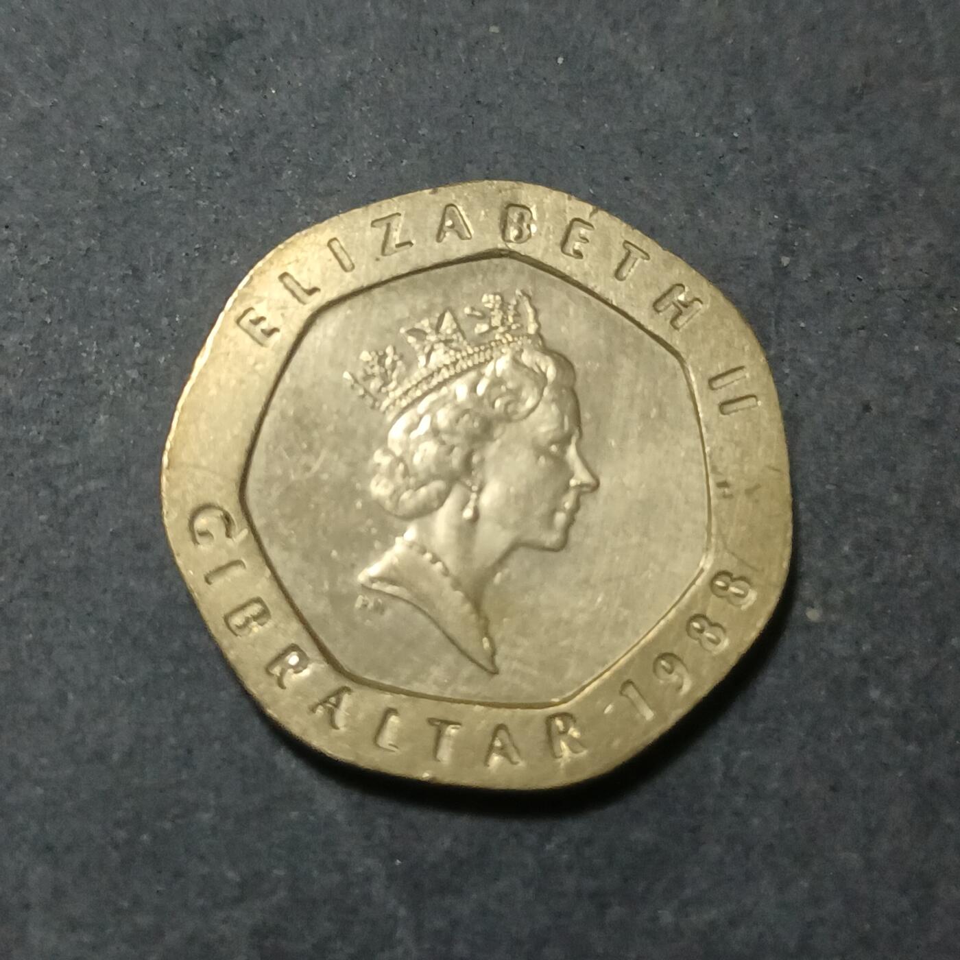 【游宝包邮场】蛇年第102期 英系国家硬币 直布罗陀-20便士 1998年