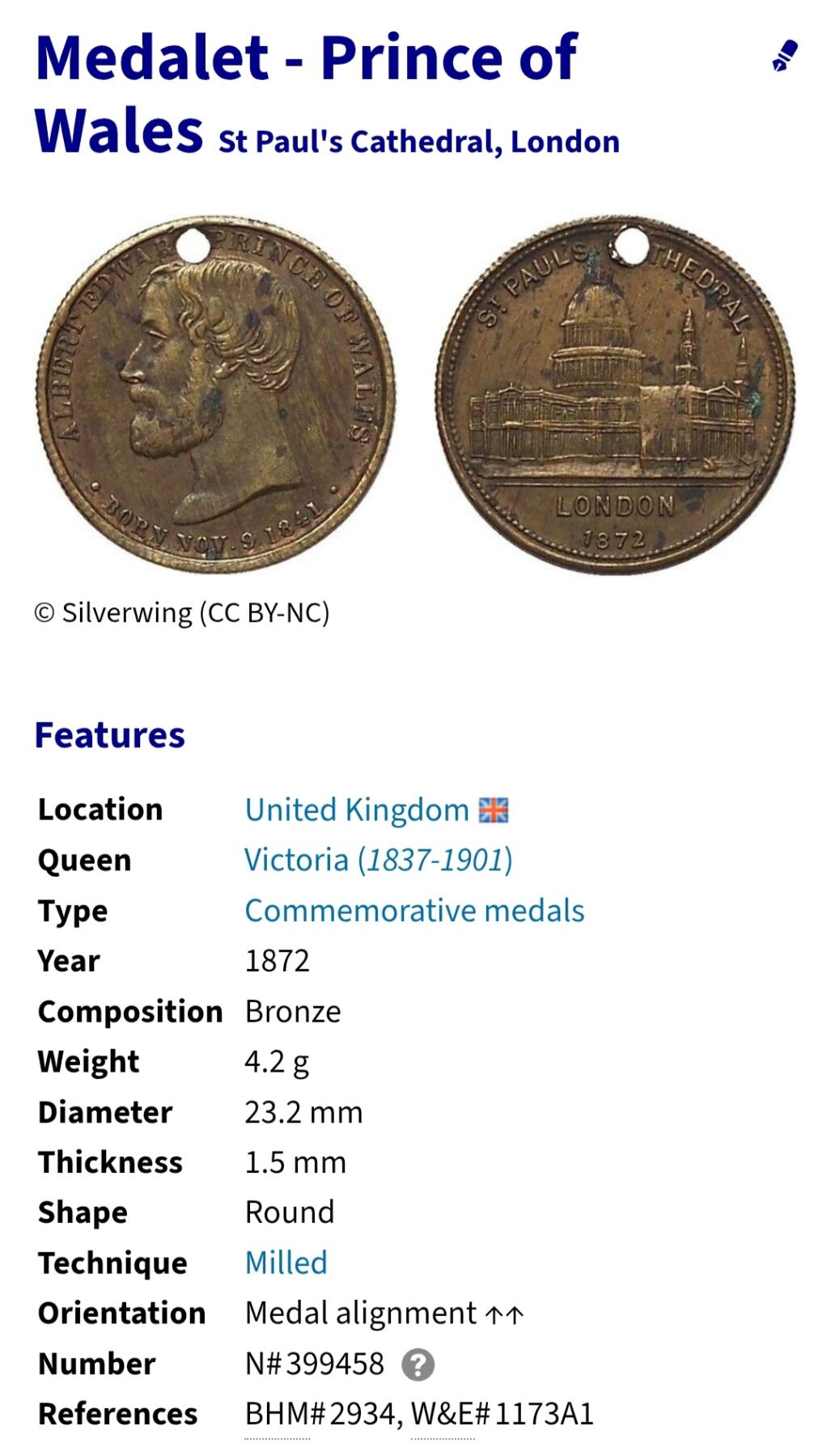 2025年第一百四十五场(总第一百七十一场）高品质英国一线回流散币年末特拍场第二场(免佣金) 稀少好品–英国🇬🇧1872年纪念章(威尔士亲王圣保罗大教堂纪念章)