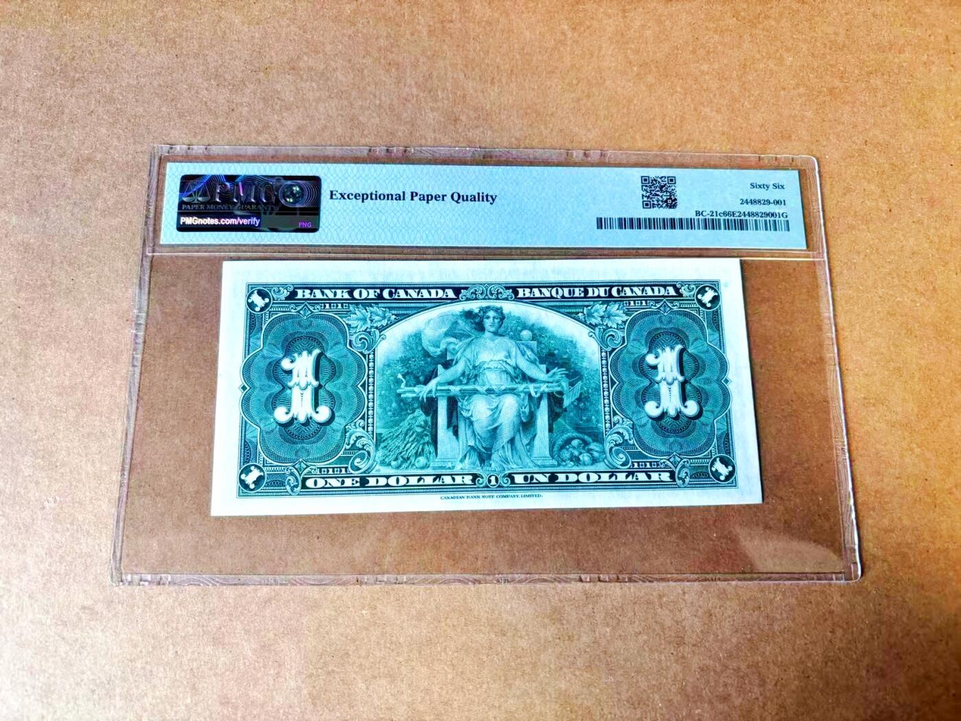 【Blue Auction】世界纸币精拍第767期——18级TOP拍卖/信誉/品质/专业/高效💫 【无47】加拿大 1937年1元 PMG66EPQ 高分 英王乔六 丰收女神