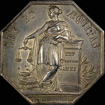 【雨安】【直播拍卖】【世界币章121期-裸币】2025-12-26 周五 19:30 保真 - [章] France 章 法国 八角 19世纪 里尔市公证人协会 八角银章 18.5克