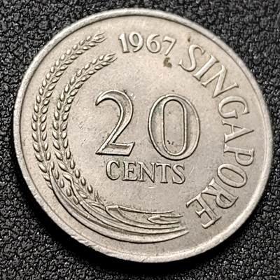 泉币菌-第153场-平安夜专场 - 高币值 1967年 新加坡20分 海洋动物-剑鱼 24mm 