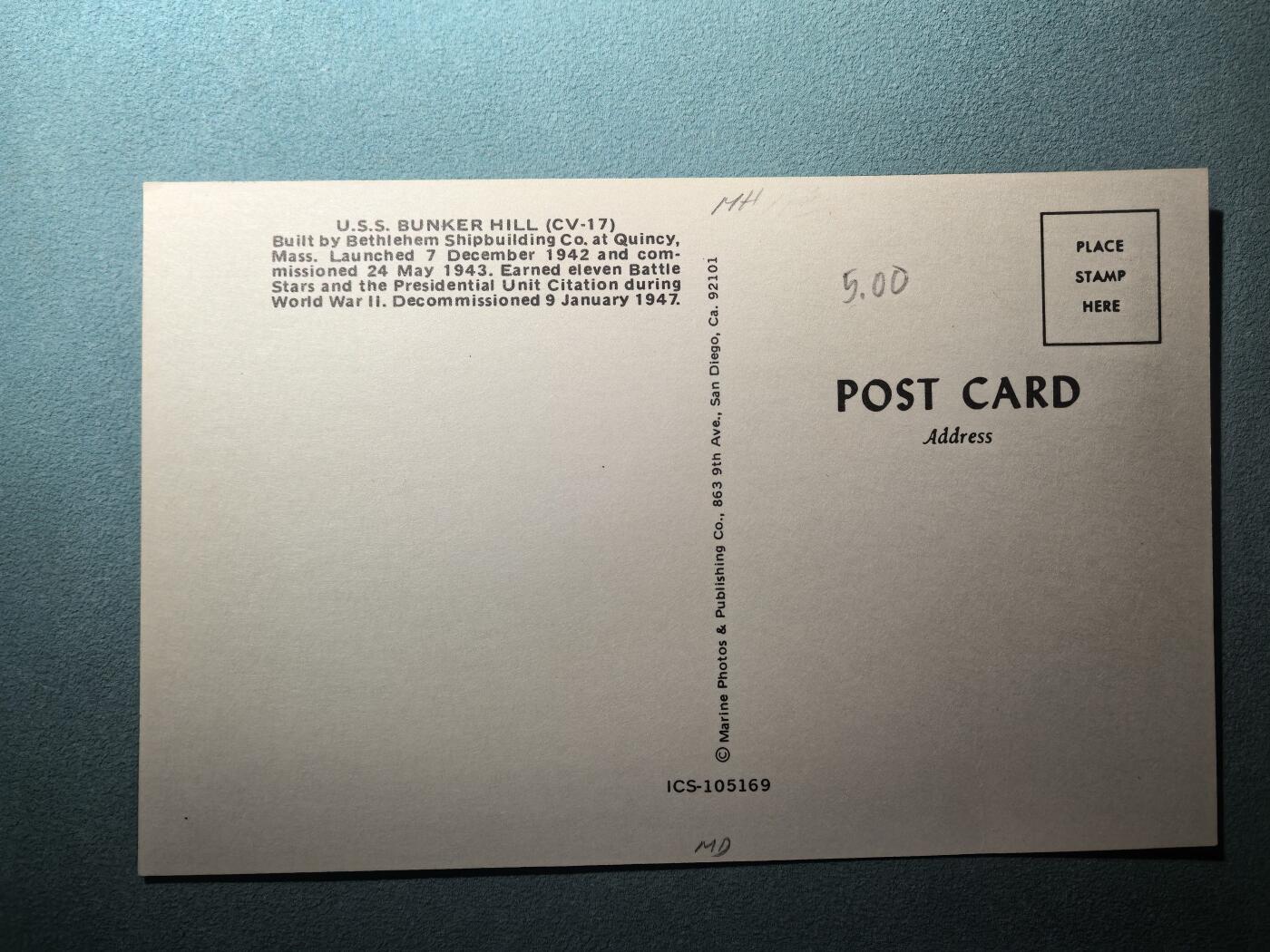 盛世勋华——号角文化勋章邮票专场拍卖第295期 美国冷战时期军舰专题明信片 邦克山号航空母舰