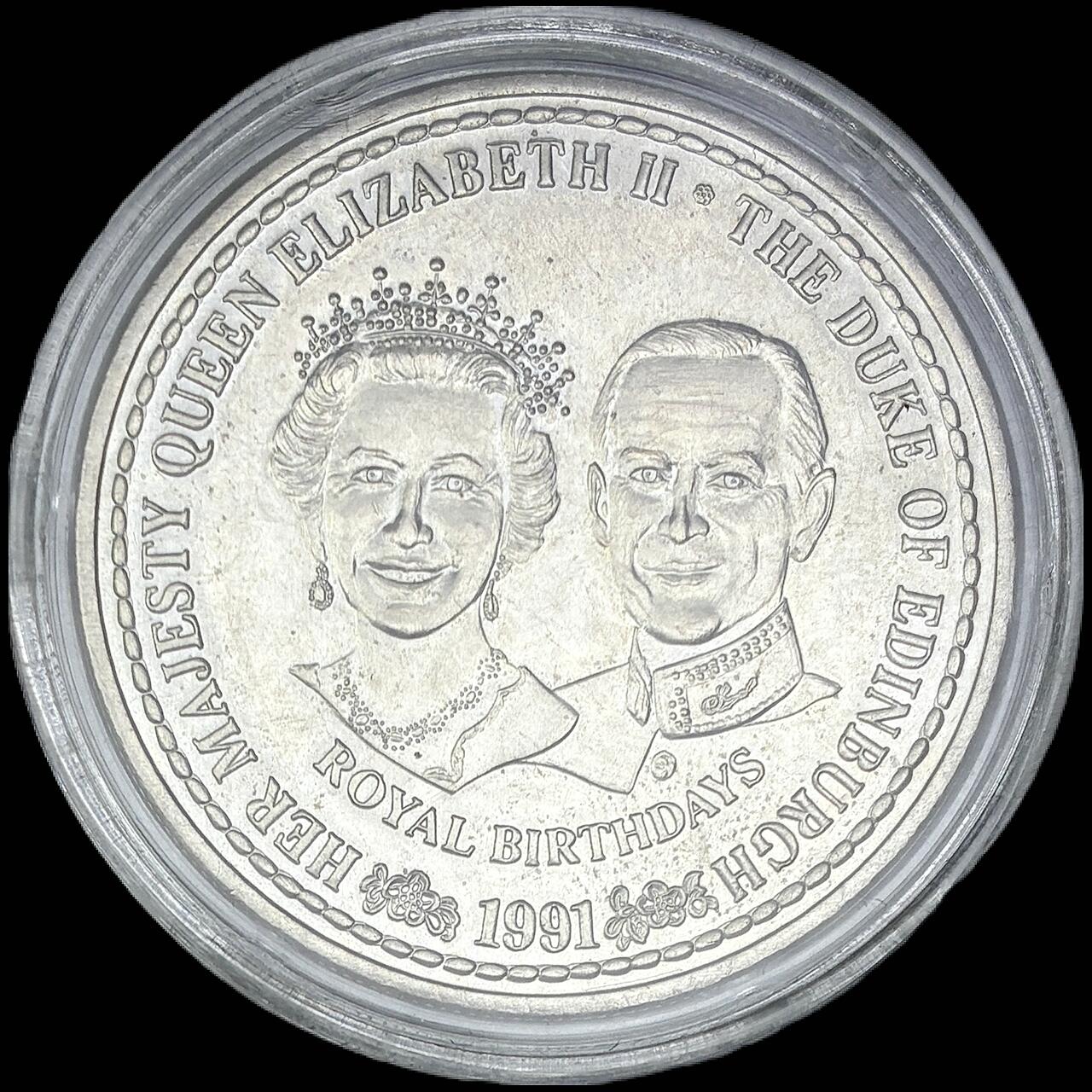 【雨安】【直播拍卖】【世界币章121期-裸币】2025-12-26 周五 19:30 保真 [现代裸币] Turks and Caicos Islands 特克斯和凯科斯群岛 1克朗 1991年 皇室生日