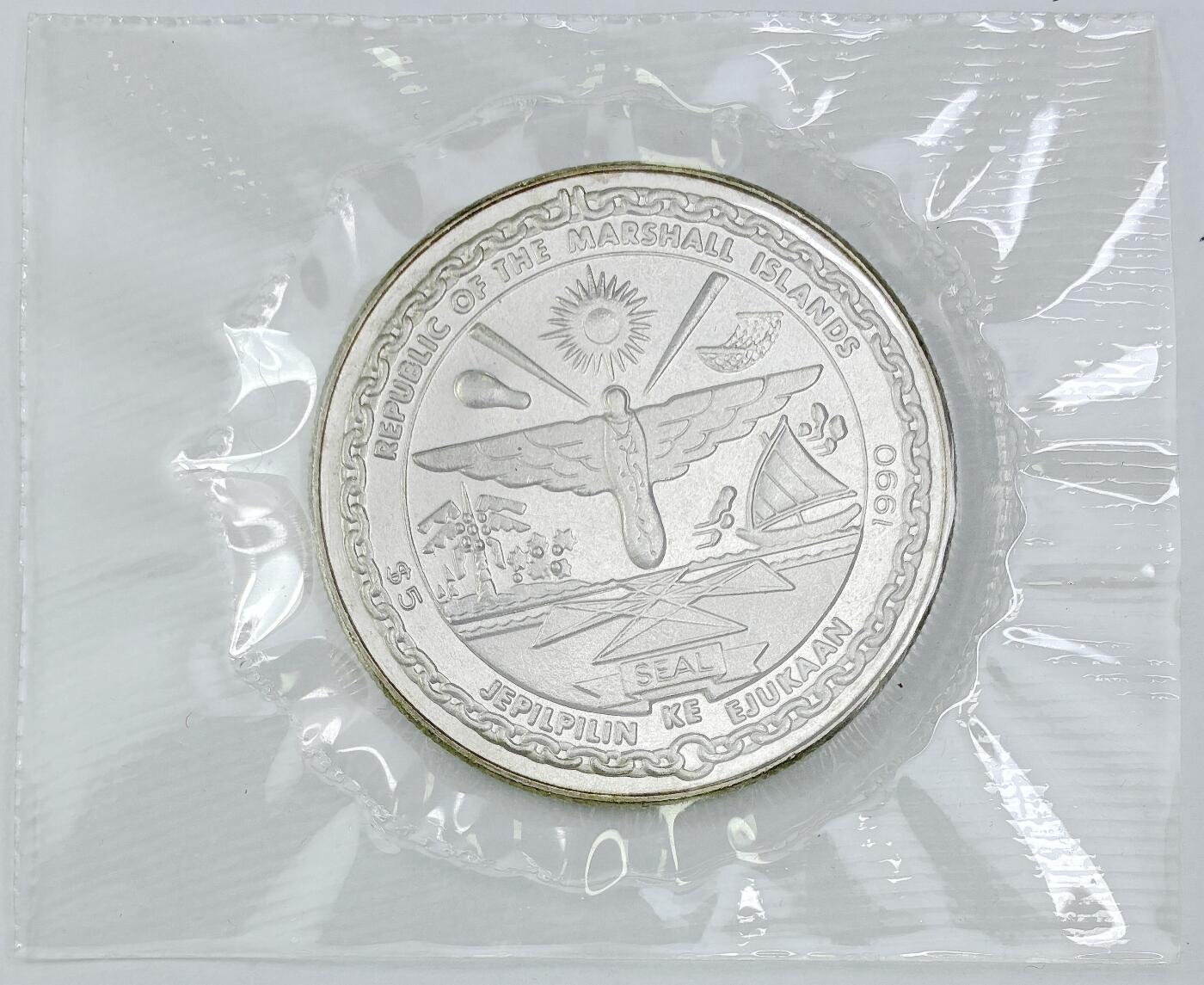 【雨安】【直播拍卖】【世界币章121期-裸币】2025-12-26 周五 19:30 保真 [现代裸币] Marshall Islands 马绍尔群岛 5元 1990年 英国空战英雄