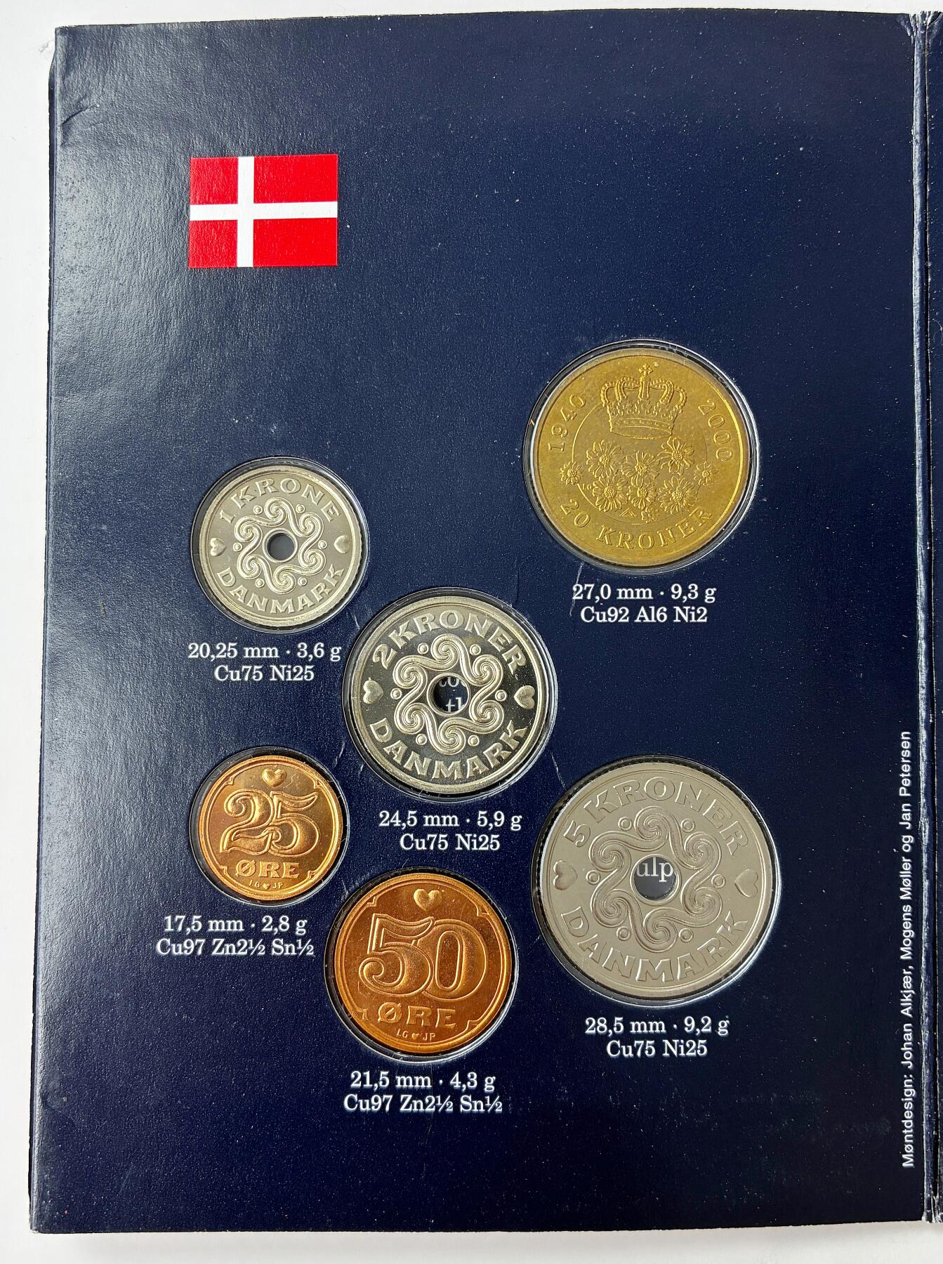 【雨安】【直播拍卖】【世界币章121期-裸币】2025-12-26 周五 19:30 保真 [现代套币] Denmark 丹麦 套币 2000年