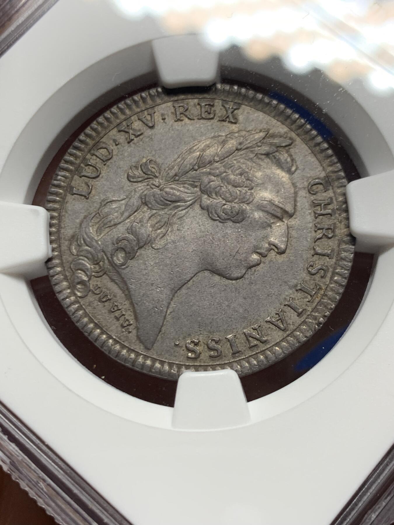 《竞宝斋》第451场 周日，周一，周二  3场连拍 （全场包邮，欢迎送拍） NGC AU58 法国路易十五头像神职人员大会银质代币