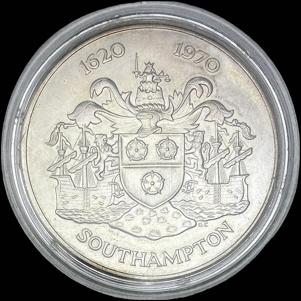 【雨安】【直播拍卖】【世界币章121期-裸币】2025-12-26 周五 19:30 保真 [章] South Ampton 章 南开普敦 1970年 五月花号350周年纪念