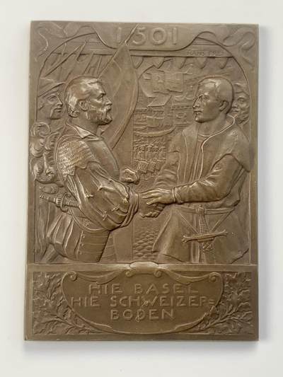 掌中浮雕-藏着的欧洲第047场 - 1901年瑞士巴塞尔加入瑞士联邦400周年纪念矩形大铜章，58mm*80mm