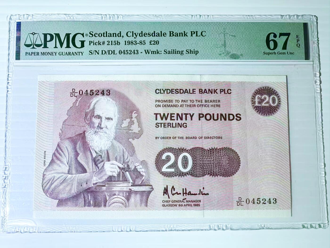 【Blue Auction】世界纸币精拍第767期——18级TOP拍卖/信誉/品质/专业/高效💫 【仅1张更高分】苏格兰 1983-85年20镑 开尔文教授及其上课的教室 PMG67EPQ 高分 