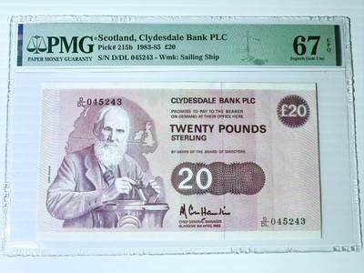 【Blue Auction】世界纸币精拍第767期——18级TOP拍卖/信誉/品质/专业/高效💫 - 【仅1张更高分】苏格兰 1983-85年20镑 开尔文教授及其上课的教室 PMG67EPQ 高分 