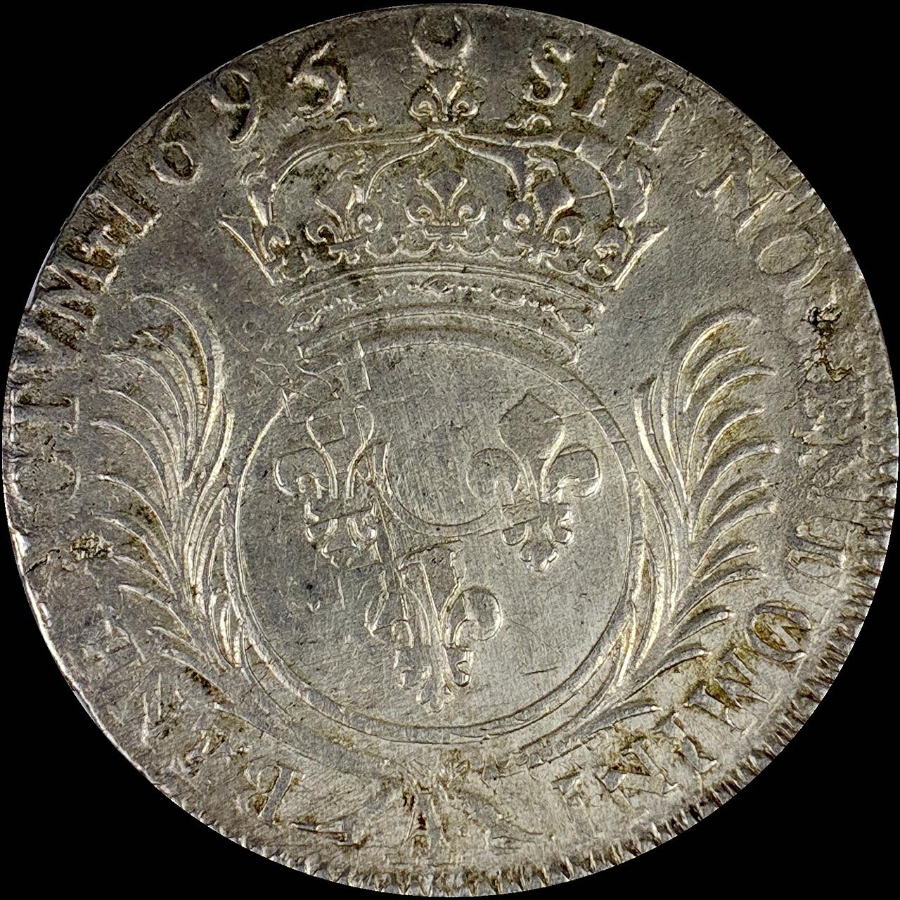 【雨安】【直播拍卖】【世界币章121期-裸币】2025-12-26 周五 19:30 保真 [裸币法国] France 法国 1埃居 KM#0298 (1693-1701) 路易十四 皇冠圆形纹章棕榈枝 1695年