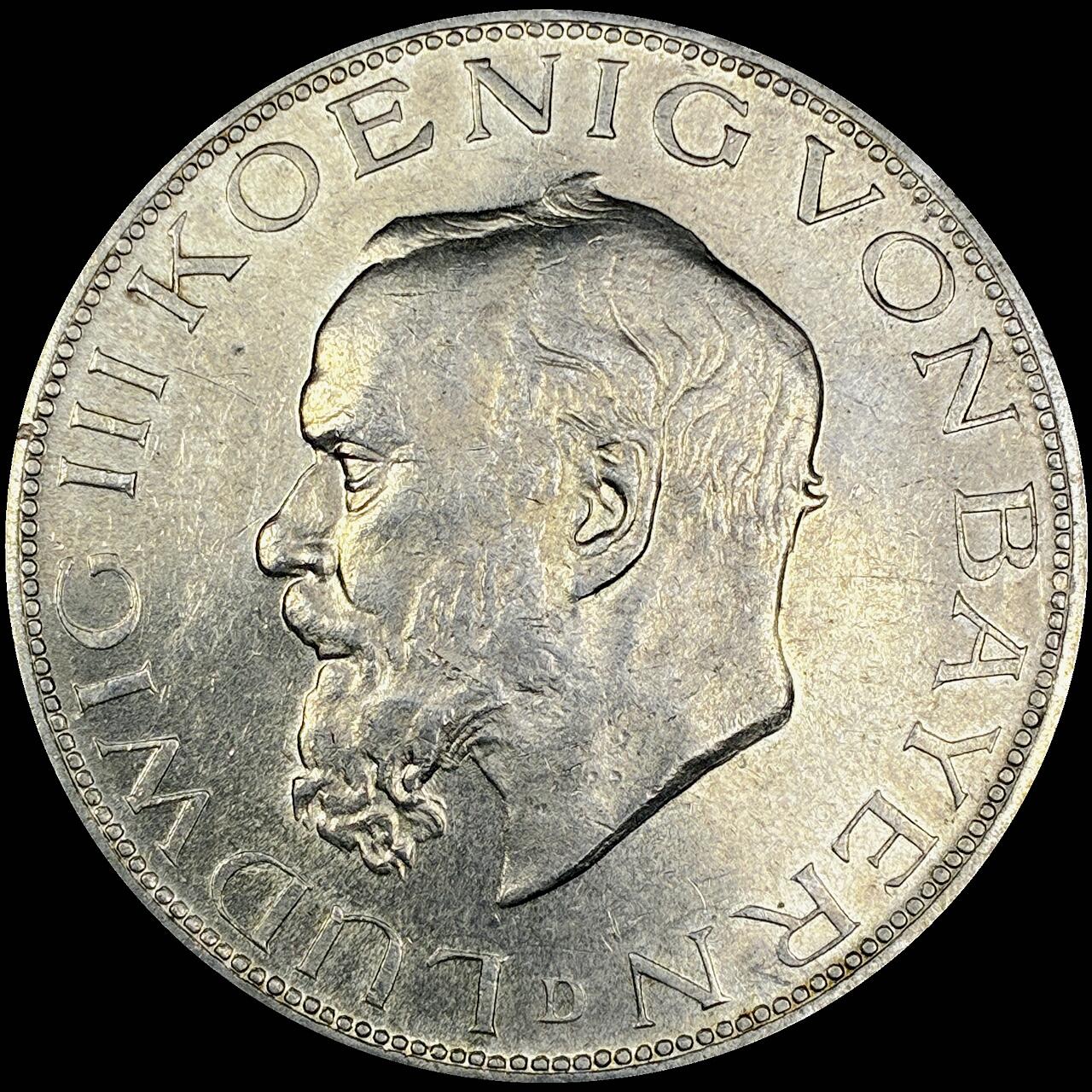 【雨安】【直播拍卖】【世界币章121期-裸币】2025-12-26 周五 19:30 保真 [裸币德国] Germany 德国 帝国 J.053 巴伐利亚 5马克 (1914) 路德维希三世 1914年