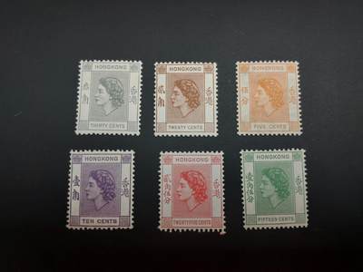 博彦收藏    12月29日 8点 邮票专场 全场包邮 - 香港 女皇普票新票6枚，背贴上品