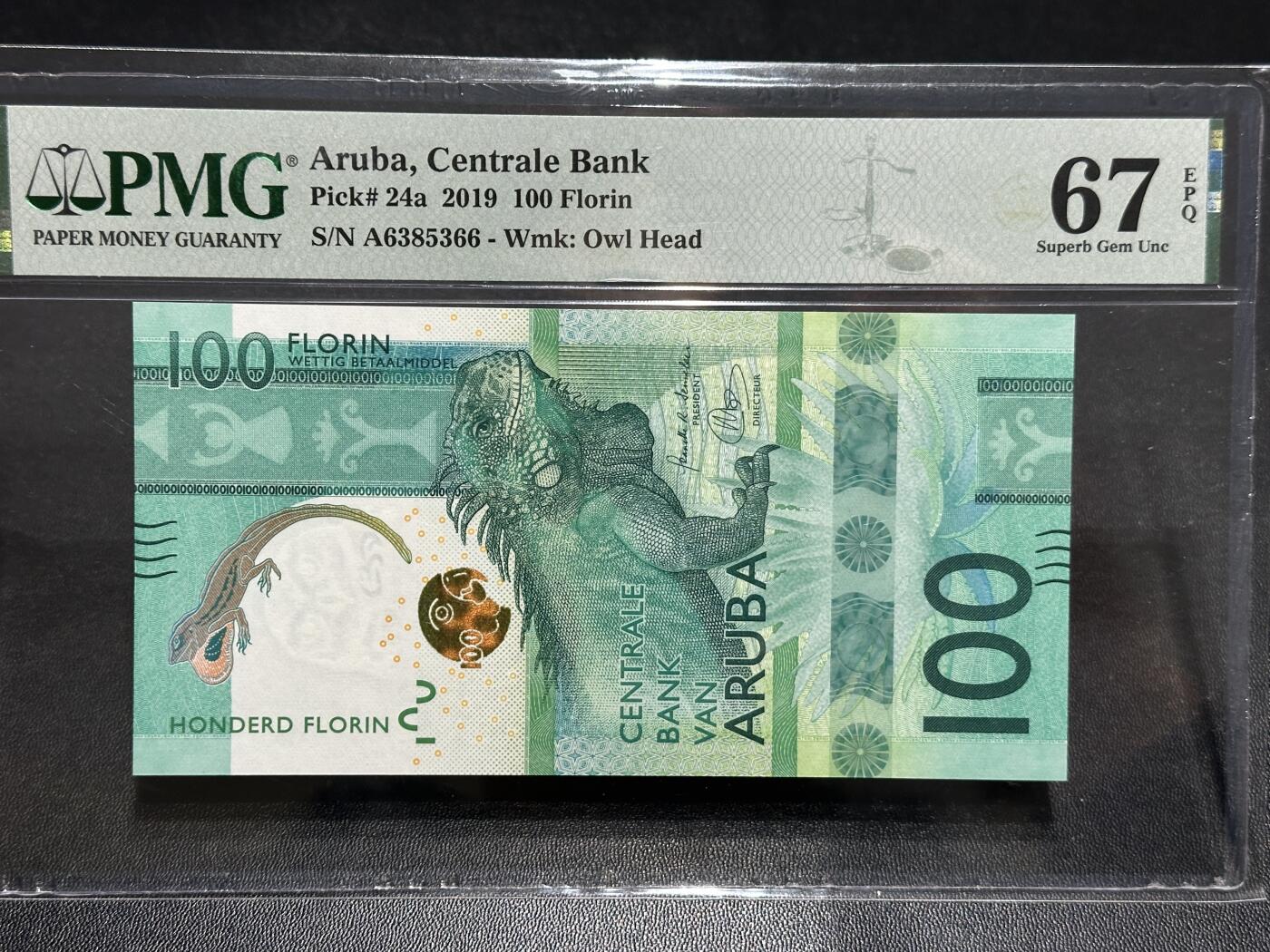 《外钞收藏家》第五百九十六期（精品大拍场）（本平台长期征集拍品、欢迎藏友们联系合作） 2019年阿鲁巴100福林 PMG67 A冠 无47