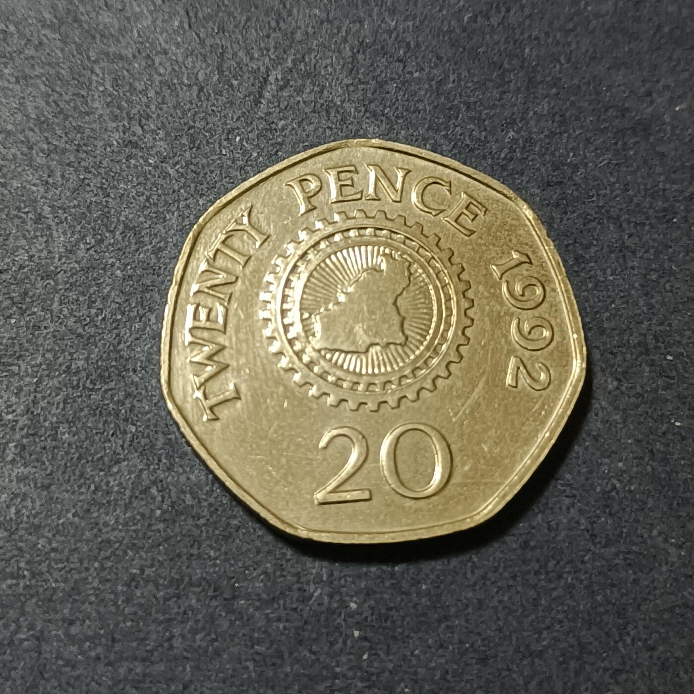 【游宝包邮场】蛇年第102期 英系国家硬币 根西岛-20便士 1992年