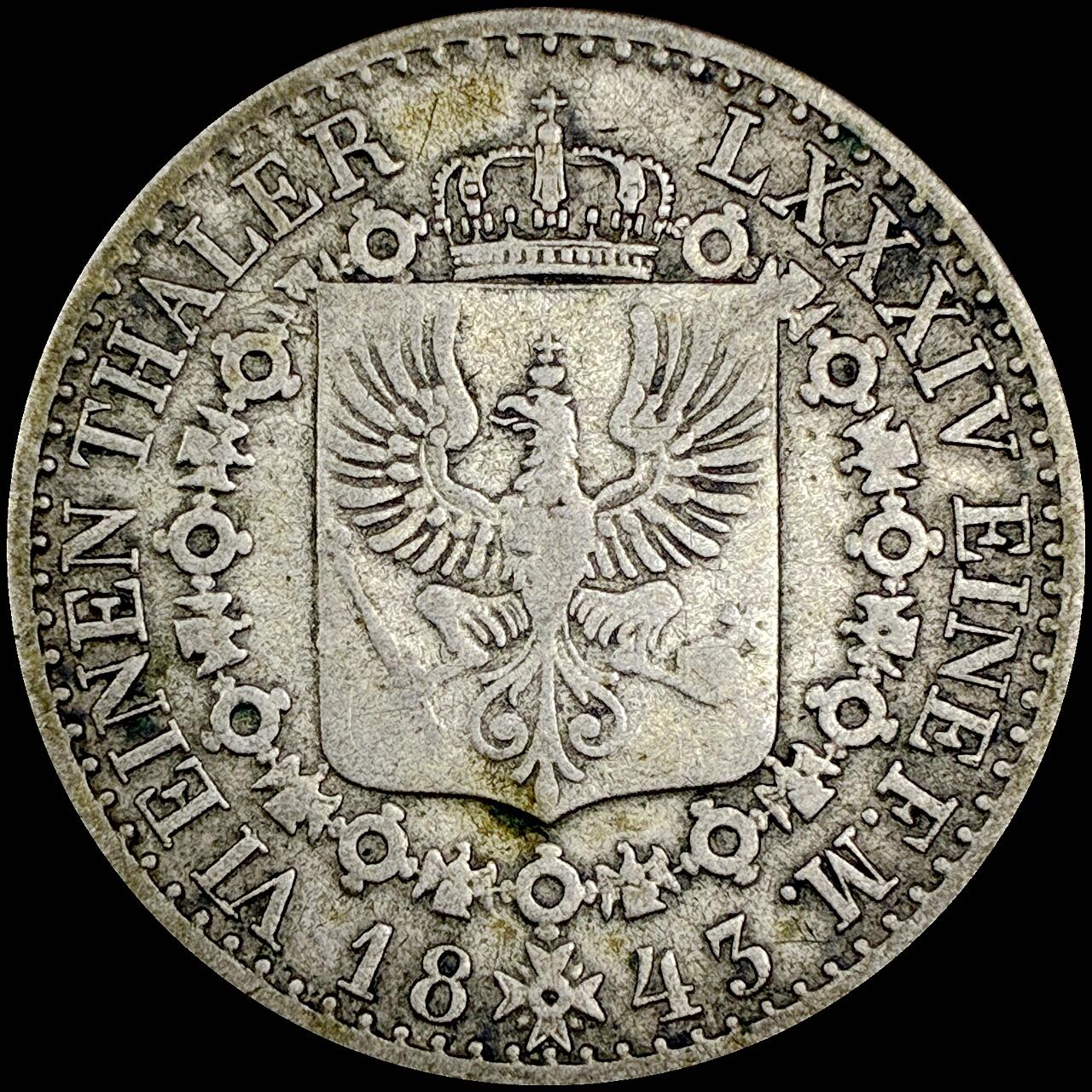 【雨安】【直播拍卖】【世界币章121期-裸币】2025-12-26 周五 19:30 保真 [裸币德国] Germany 德国 德意志 普鲁士 1/6泰勒 1843年