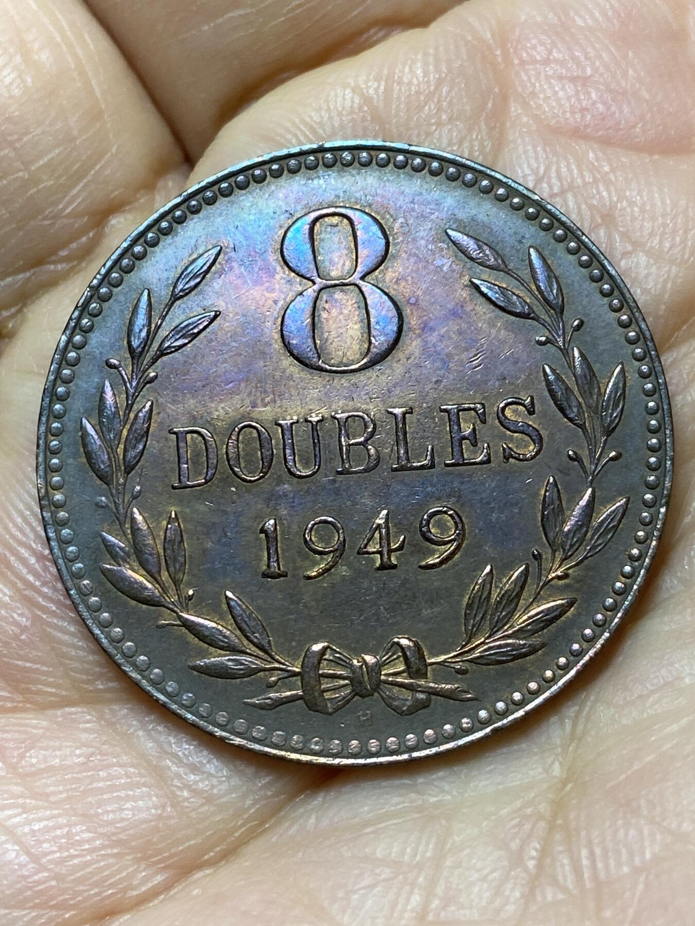 2025年第一百四十四场(总第一百七十场）品种丰富英国一线回流散币年末特拍场第一场(免佣金) 好品–英属根西岛🇬🇬1949年8道布(第三版8道布，H标喜敦厂造，乔治六世时期，关门年)