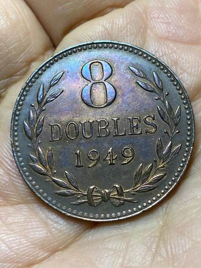 2025年第一百四十四场(总第一百七十场）品种丰富英国一线回流散币年末特拍场第一场(免佣金) - 好品–英属根西岛🇬🇬1949年8道布(第三版8道布，H标喜敦厂造，乔治六世时期，关门年)