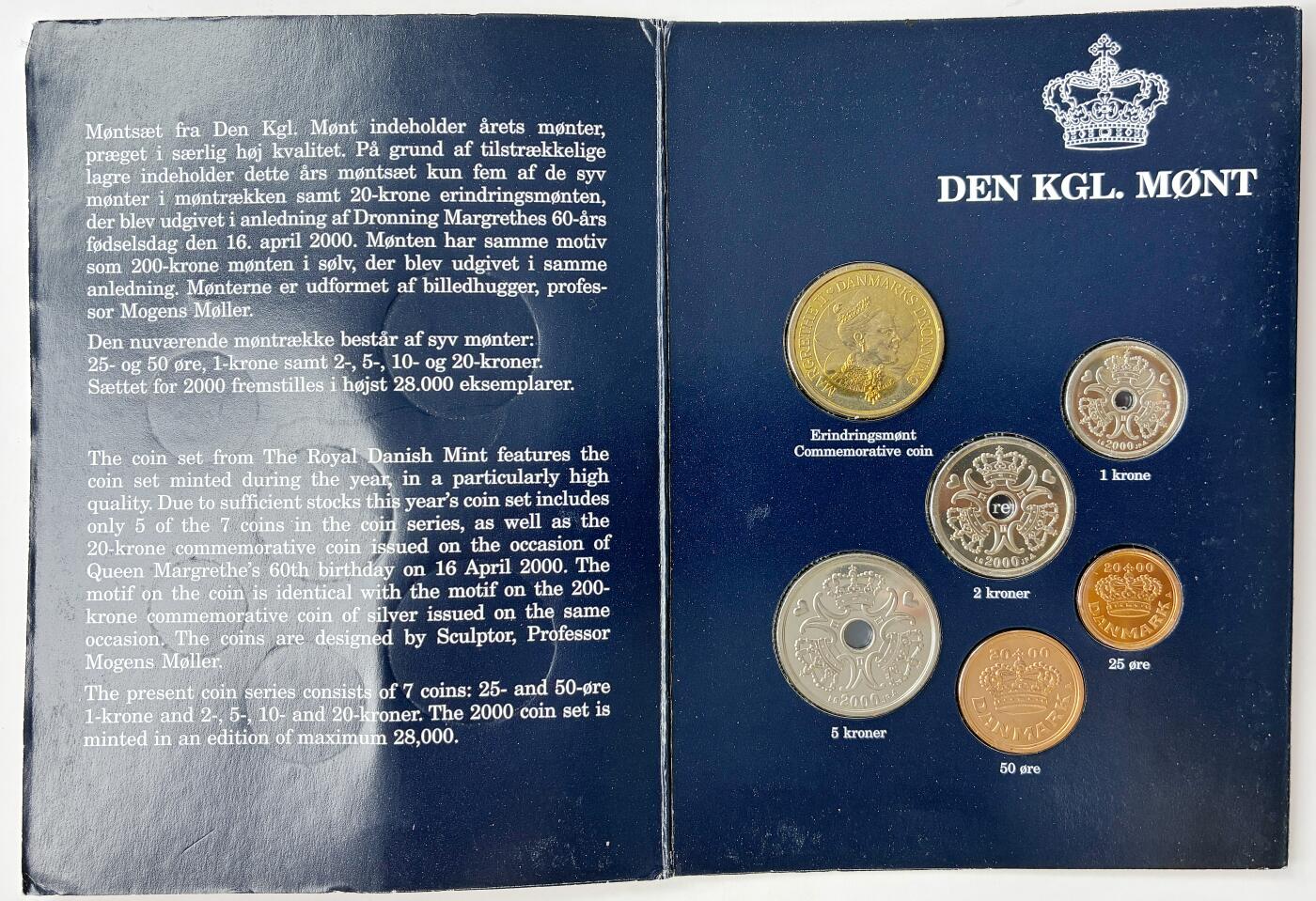 【雨安】【直播拍卖】【世界币章121期-裸币】2025-12-26 周五 19:30 保真 [现代套币] Denmark 丹麦 套币 2000年