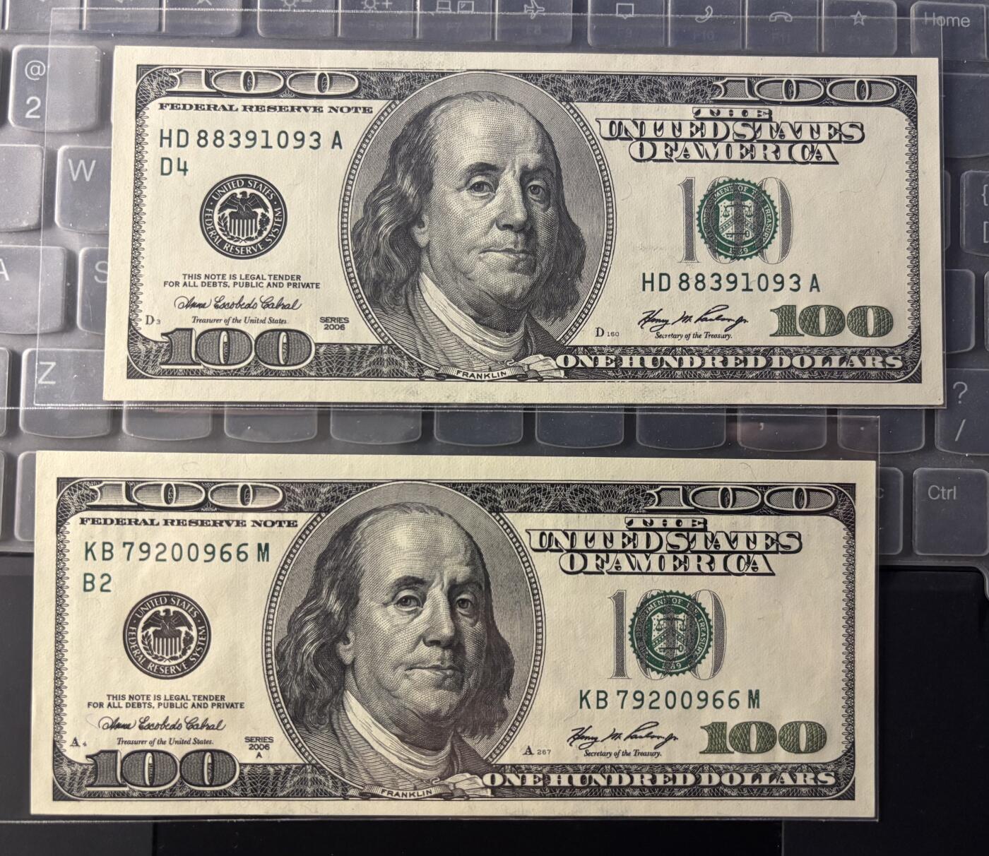 【礼羽收藏】🌏世界钱币拍卖第117期 2006年 和 2006A年 两张100美金 号码无47