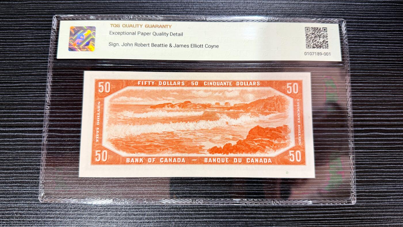 【Blue Auction】世界纸币精拍第767期——18级TOP拍卖/信誉/品质/专业/高效💫  加拿大 1954年50元 TQG66EPQ 女王 背面风景唯美
