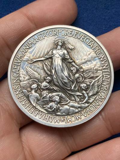 《竞宝斋》第451场 周日，周一，周二  3场连拍 （全场包邮，欢迎送拍） - 教皇国梵蒂冈庇护十二圣母天使纪念银章，高浮雕，34.63g，43.8mm